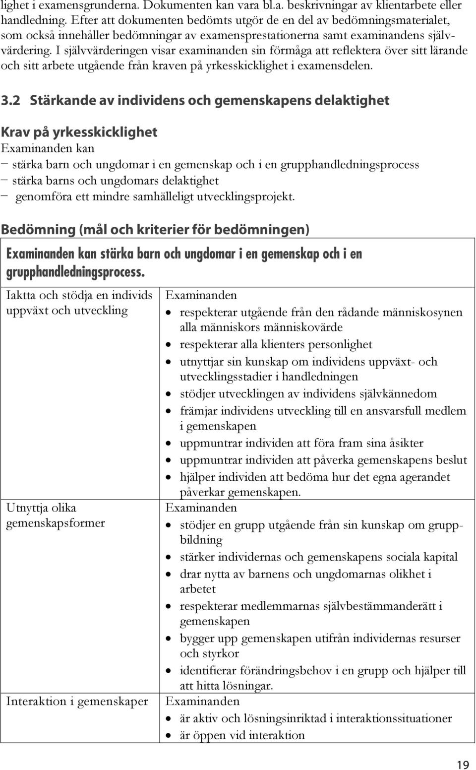 I självvärderingen visar examinanden sin förmåga att reflektera över sitt lärande och sitt arbete utgående från kraven på yrkesskicklighet i examensdelen. 3.