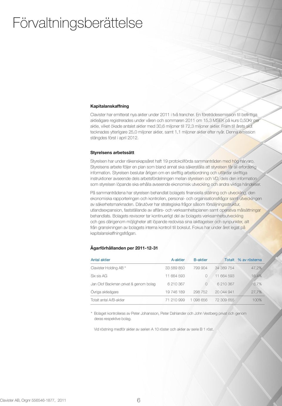 aktier. Fram till årets slut tecknades ytterligare 25,0 miljoner aktier, samt 1,1 miljoner aktier efter nyår. Denna emission stängdes först i april 2012.