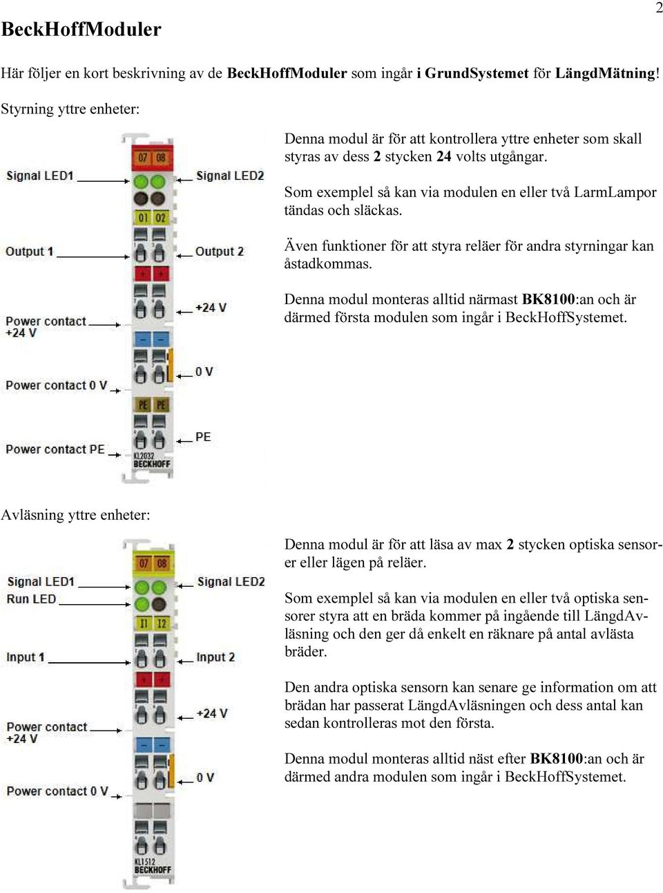 Som exemplel så kan via modulen en eller två LarmLampor tändas och släckas. Även funktioner för att styra reläer för andra styrningar kan åstadkommas.