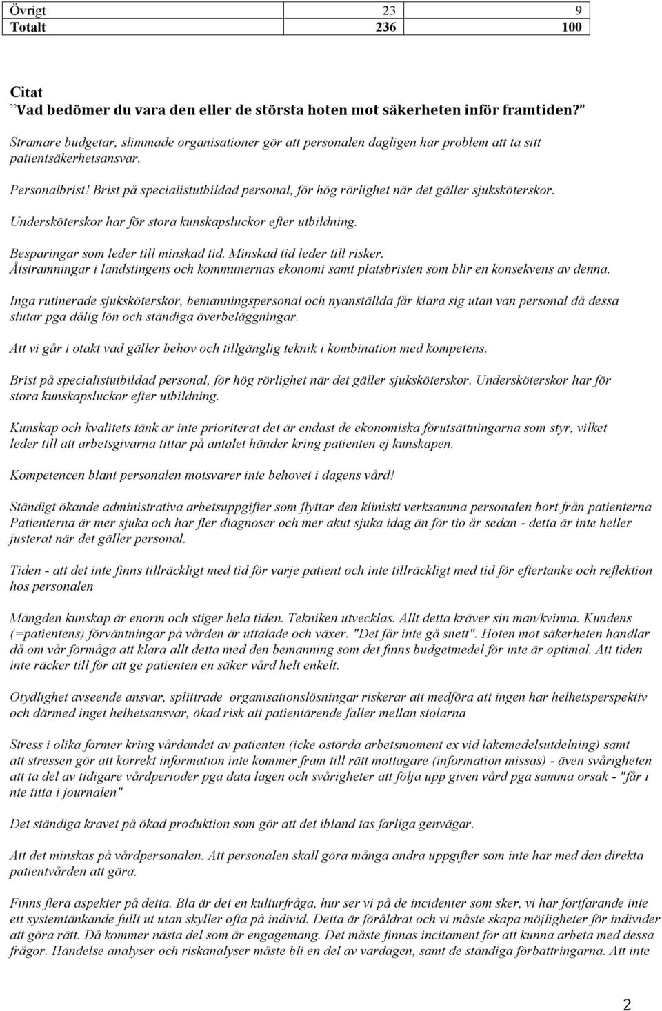 Brist på specialistutbildad personal, för hög rörlighet när det gäller sjuksköterskor. Undersköterskor har för stora kunskapsluckor efter utbildning. Besparingar som leder till minskad tid.