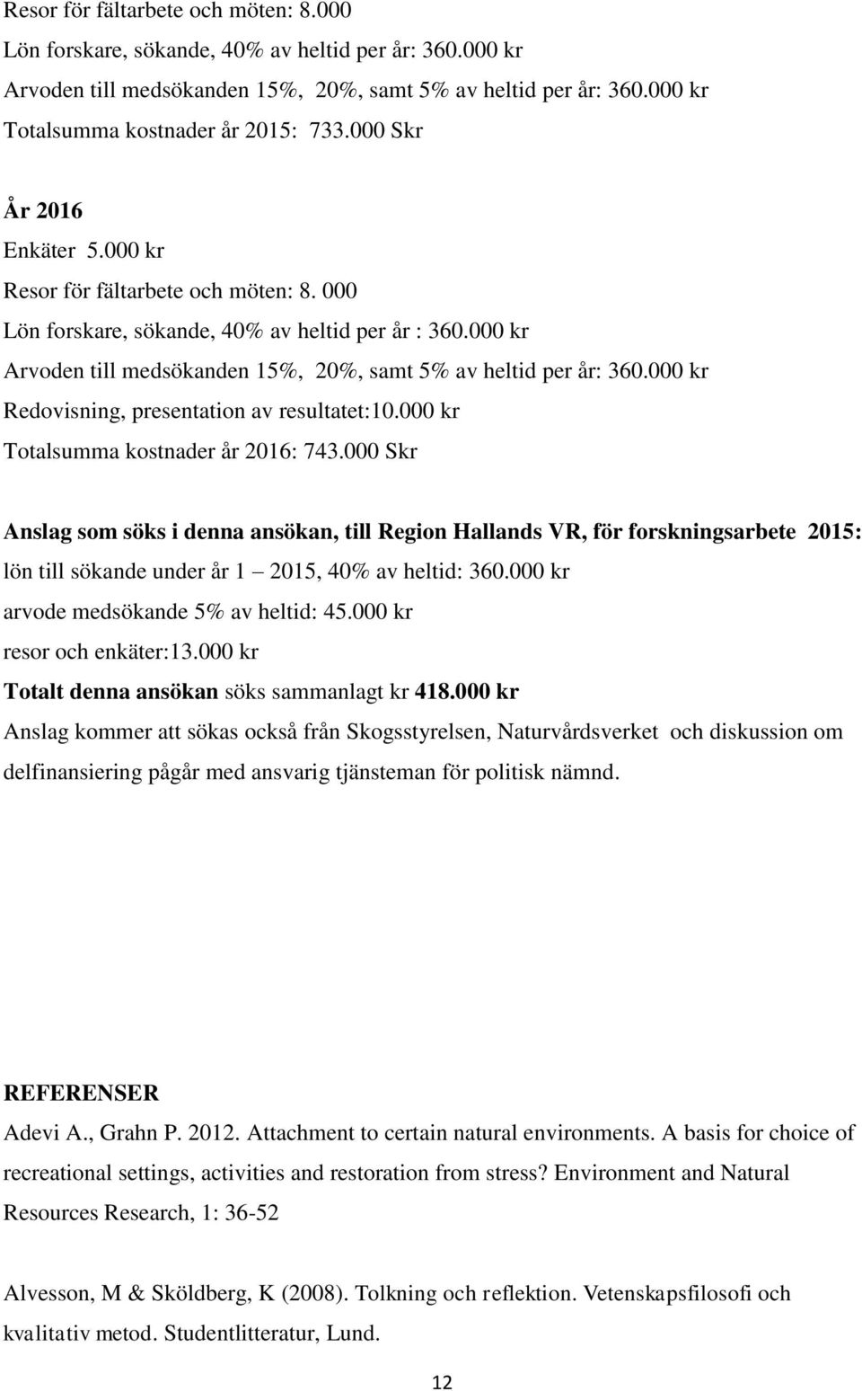 000 kr Redovisning, presentation av resultatet:10.000 kr Totalsumma kostnader år 2016: 743.
