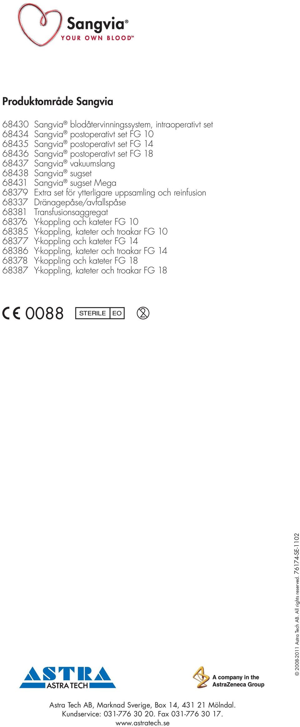 och kateter FG 10 68385 Y-koppling, kateter och troakar FG 10 68377 Y-koppling och kateter FG 14 68386 Y-koppling, kateter och troakar FG 14 68378 Y-koppling och kateter FG 18 68387 Y-koppling,