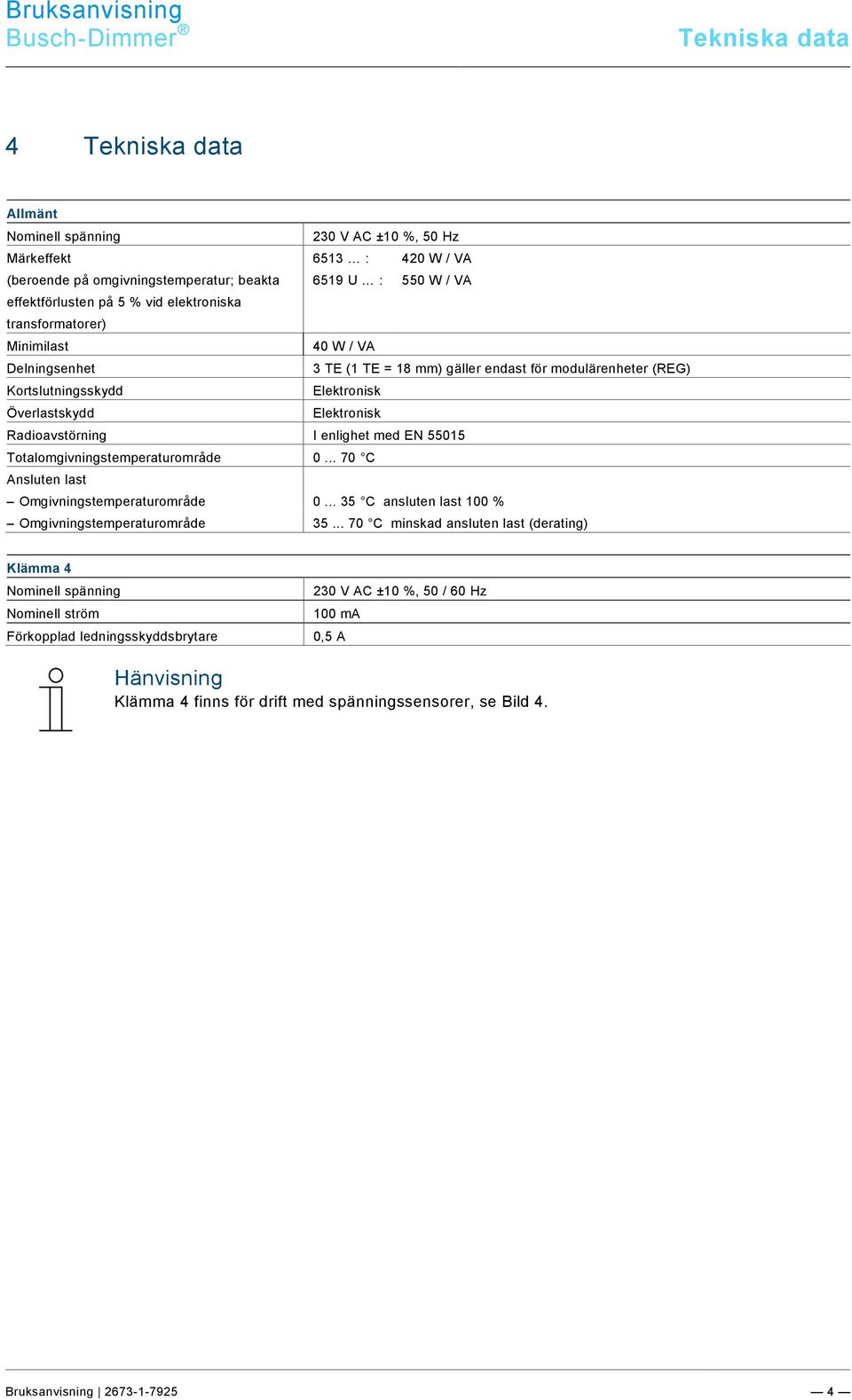 9\mod_1268898668093_0.docx @ 172682 @ @ 1 Busch-Dimmer Tekniska data Pos : 14 / #Neustr uktur#/online-dokumentati on (+KN )/Übersc hriften (--> Für all e D okumente <--)/1.