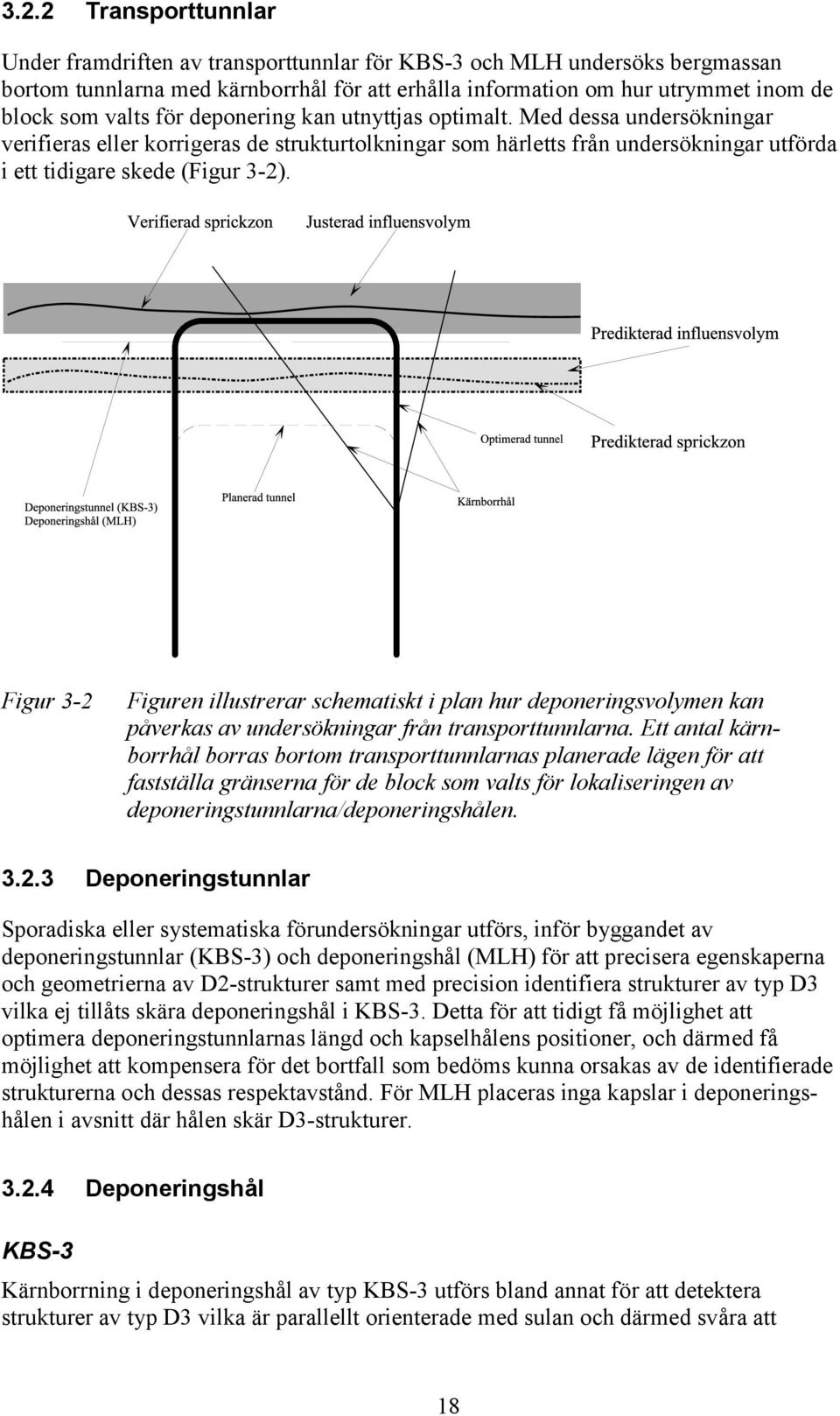 Figur 3-2 Figuren illustrerar schematiskt i plan hur deponeringsvolymen kan påverkas av undersökningar från transporttunnlarna.