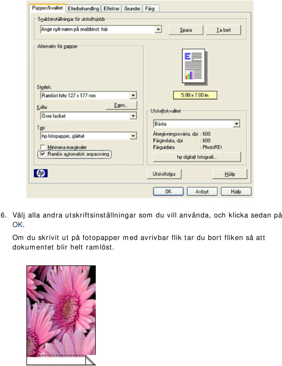 Om du skrivit ut på fotopapper med avrivbar