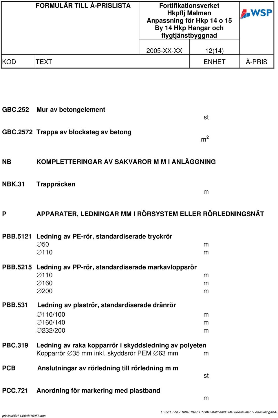 5215 Ledning av PP-rör, andardiserade arkavloppsrör 110 160 200 PBB.531 PBC.