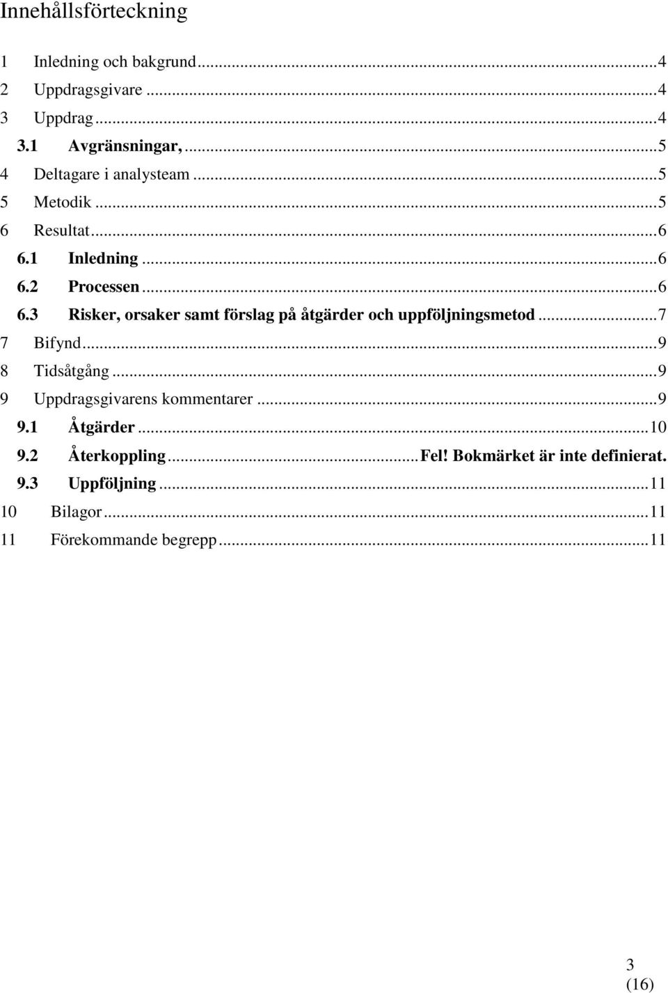 1 Inledning... 6 6.2 Processen... 6 6.3 Risker, orsaker samt förslag på åtgärder och uppföljningsmetod... 7 7 Bifynd.