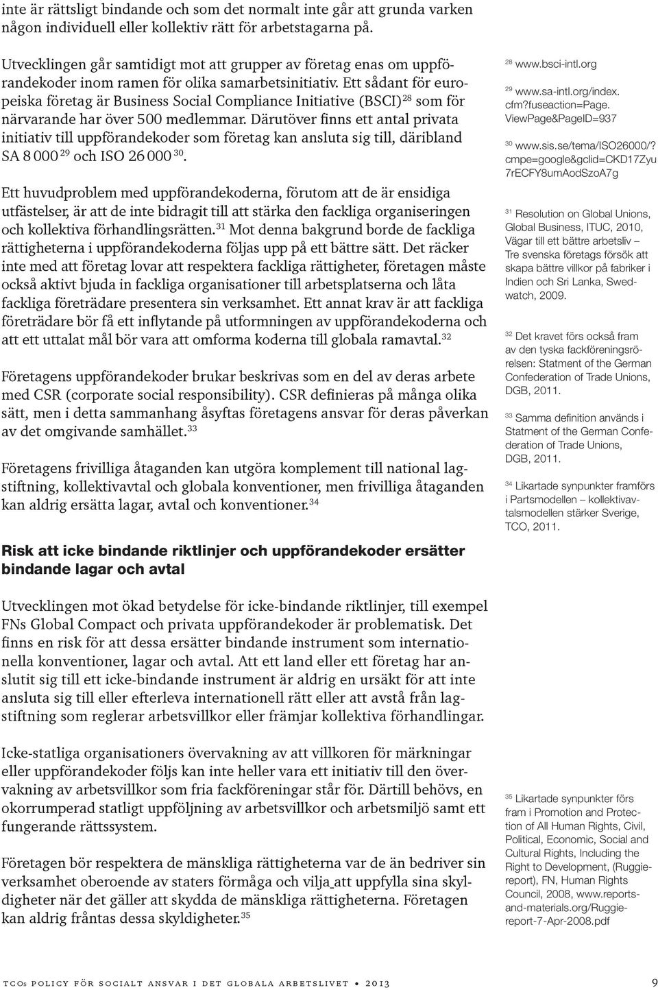 Ett sådant för europeiska företag är Business Social Compliance Initiative (BSCI) 28 som för närvarande har över 500 medlemmar.