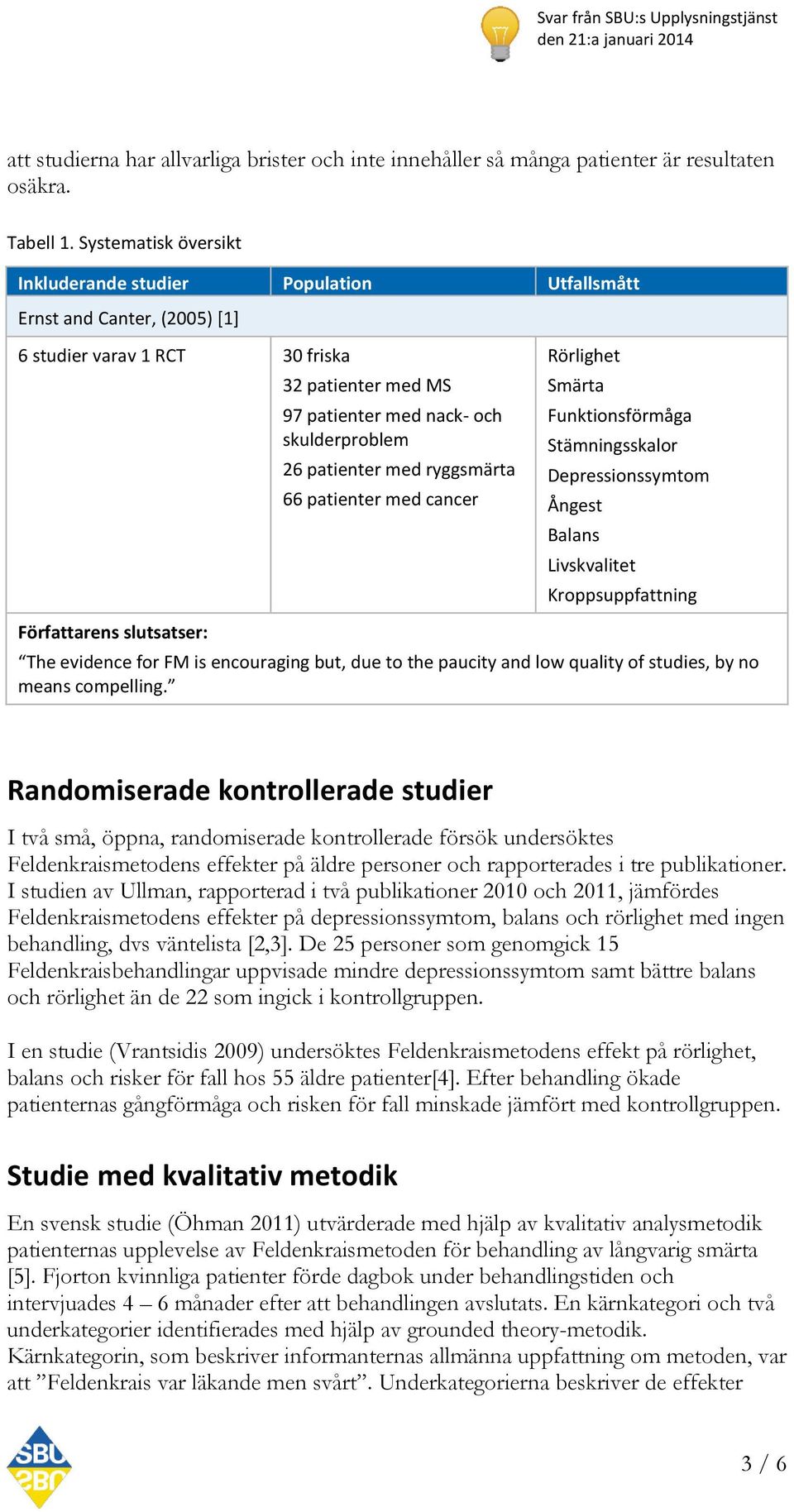 patienter med ryggsmärta 66 patienter med cancer Rörlighet Smärta Funktionsförmåga Stämningsskalor Depressionssymtom Ångest Balans Livskvalitet Kroppsuppfattning The evidence for FM is encouraging