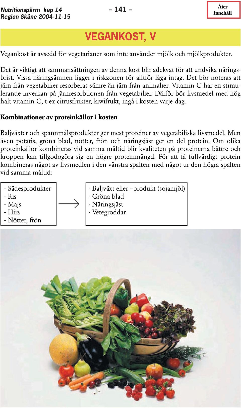 Vitamin C har en stimulerande inverkan på järnresorbtionen från vegetabilier. Därför bör livsmedel med hög halt vitamin C, t ex citrusfrukter, kiwifrukt, ingå i kosten varje dag.