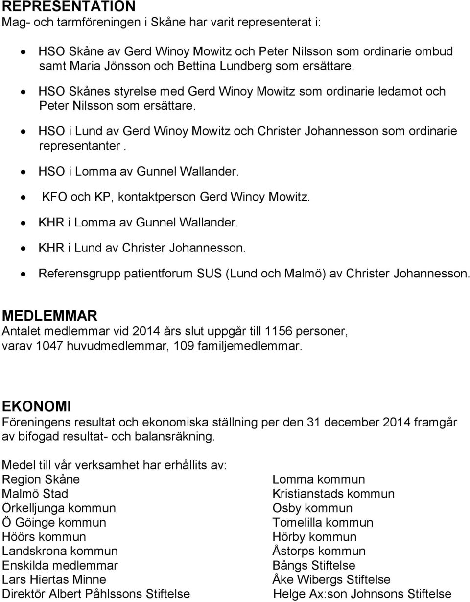 HSO i Lomma av Gunnel Wallander. KFO och KP, kontaktperson Gerd Winoy Mowitz. KHR i Lomma av Gunnel Wallander. KHR i Lund av Christer Johannesson.