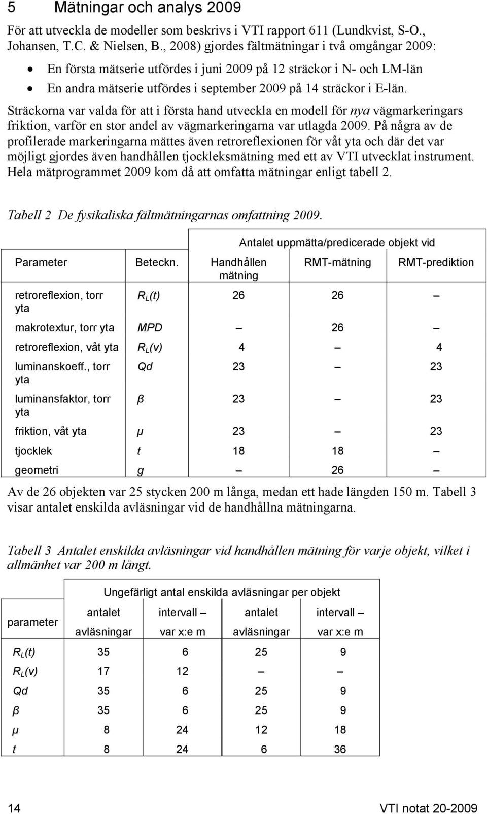 Sträckorna var valda för att i första hand utveckla en modell för nya vägmarkeringars friktion, varför en stor andel av vägmarkeringarna var utlagda 2009.