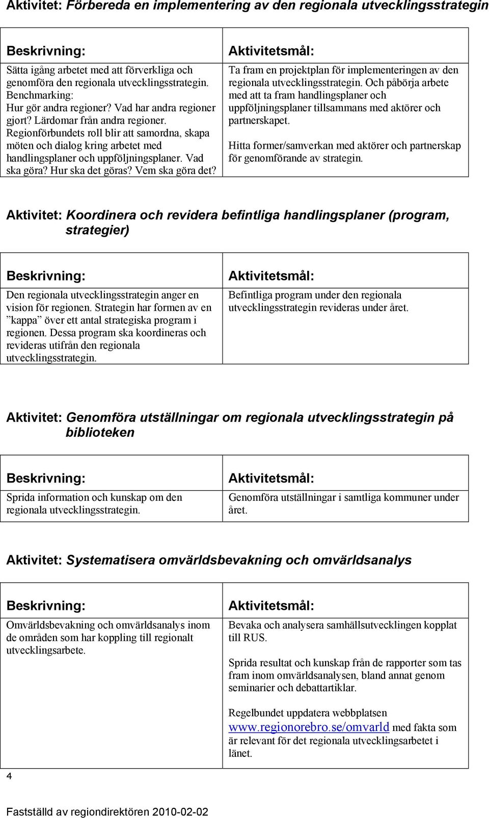 Regionförbundets roll blir att samordna, skapa möten och dialog kring arbetet med handlingsplaner och uppföljningsplaner. Vad ska göra? Hur ska det göras? Vem ska göra det?