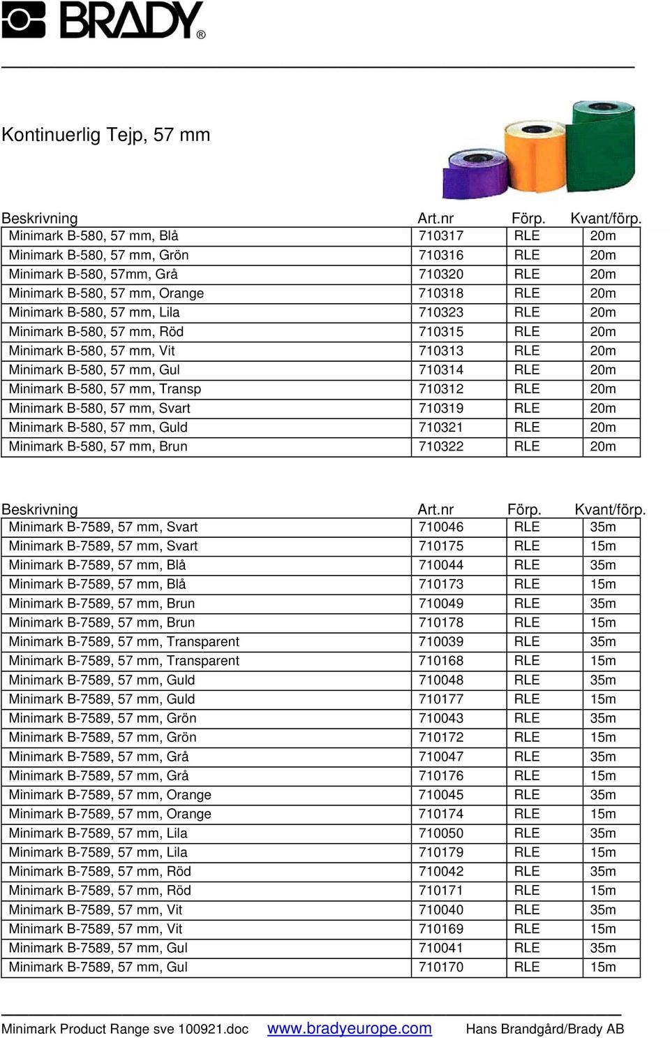 710312 RLE 20m Minimark B-580, 57 mm, Svart 710319 RLE 20m Minimark B-580, 57 mm, Guld 710321 RLE 20m Minimark B-580, 57 mm, Brun 710322 RLE 20m Minimark B-7589, 57 mm, Svart 710046 RLE 35m Minimark