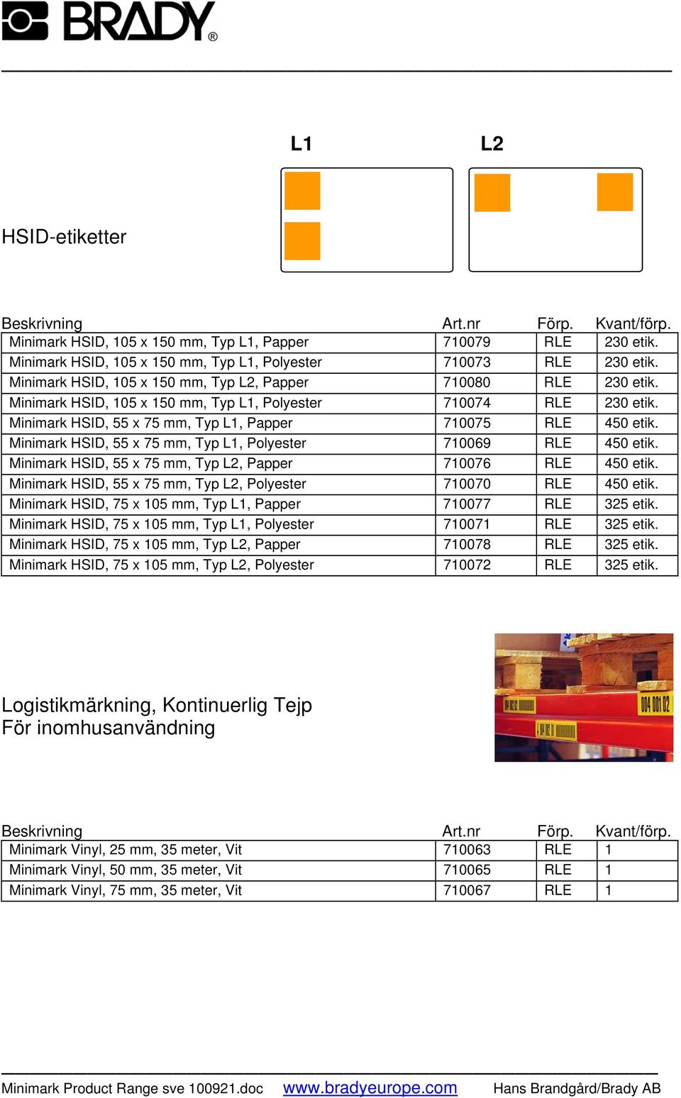 Minimark HSID, 55 x 75 mm, Typ L1, Polyester 710069 RLE 450 etik. Minimark HSID, 55 x 75 mm, Typ L2, Papper 710076 RLE 450 etik. Minimark HSID, 55 x 75 mm, Typ L2, Polyester 710070 RLE 450 etik.