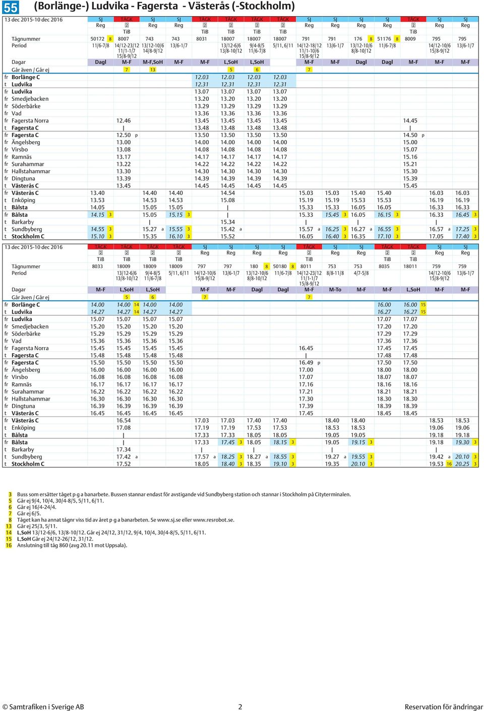 13/6-1/7 14/8-9/12 11/1-10/6 Dagar Dagl M-F M-F,SoH M-F M-F L,SoH L,SoH M-F M-F Dagl Dagl M-F M-F M-F Går även / Går ej 7 13 5 6 7 fr Borlänge C 12.03 12.03 12.03 12.03 t Ludvika 12.31 12.