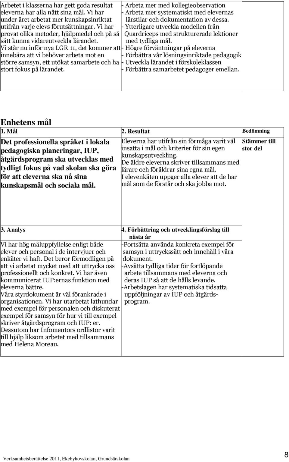 Vi står nu inför nya LGR 11, det kommer att innebära att vi behöver arbeta mot en större samsyn, ett utökat samarbete och ha stort fokus på lärandet.