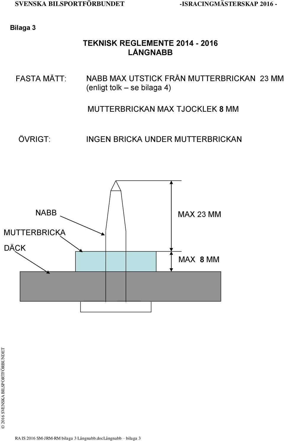 bilaga 4) MUTTERBRICKAN MAX TJOCKLEK 8 MM ÖVRIGT: INGEN BRICKA UNDER MUTTERBRICKAN NABB