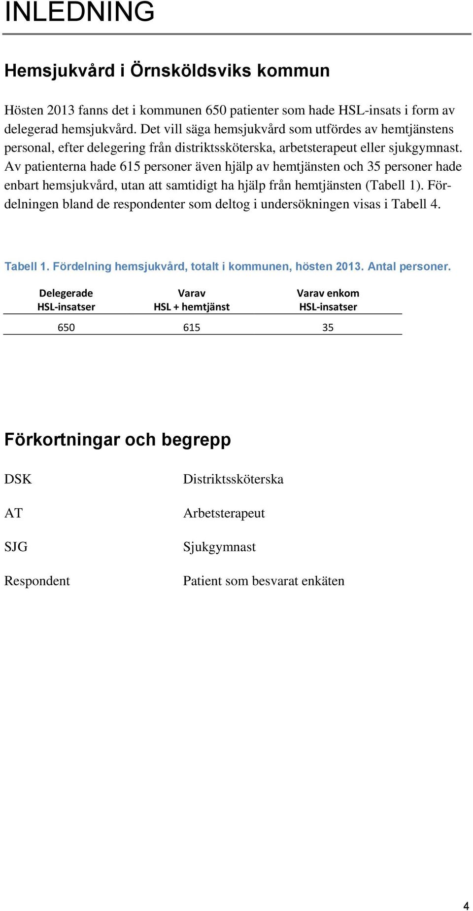 Av patienterna hade 615 personer även hjälp av hemtjänsten och 35 personer hade enbart hemsjukvård, utan att samtidigt ha hjälp från hemtjänsten (Tabell 1).