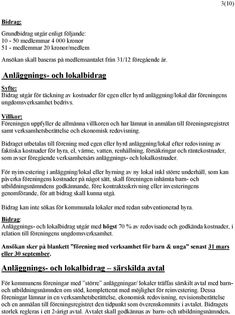 Föreningen uppfyller de allmänna villkoren och har lämnat in anmälan till föreningsregistret samt verksamhetsberättelse och ekonomisk redovisning.