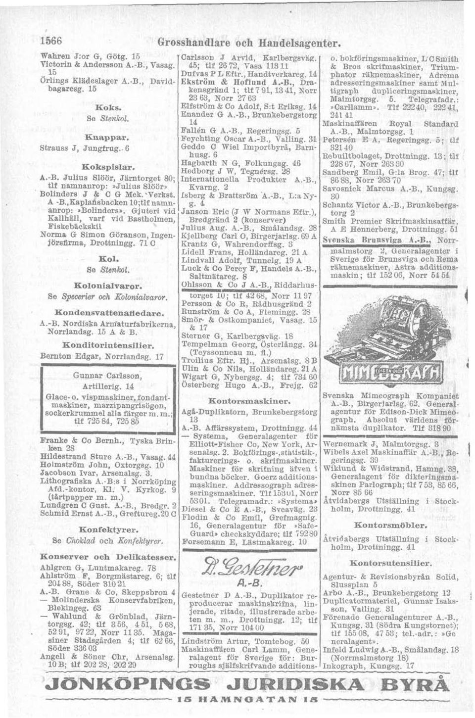 ~ Se Stenkol. Kolonialvaror. Se Speoc ooh Eol&lvarm. Kondensvattenafledare. A,B, Nordiska aturfabrikerna, Norrlandag. l6 A & B. Konditoriutensilier. Gunnar Carlsson, Glace o.