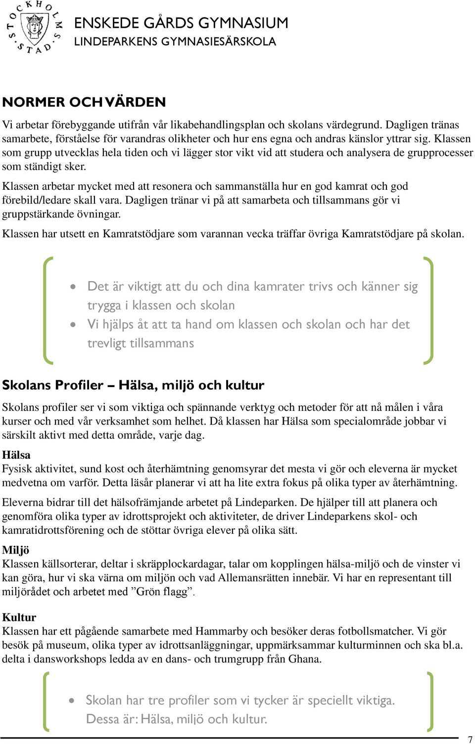 Klassen som grupp utvecklas hela tiden och vi lägger stor vikt vid att studera och analysera de grupprocesser som ständigt sker.