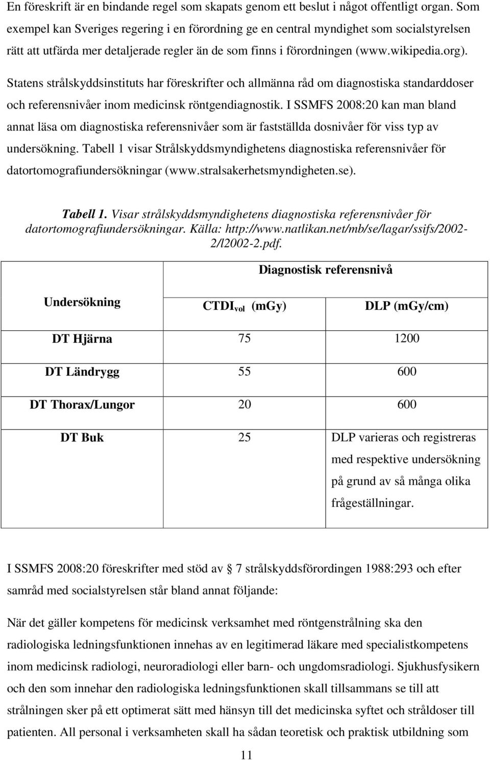 Statens strålskyddsinstituts har föreskrifter och allmänna råd om diagnostiska standarddoser och referensnivåer inom medicinsk röntgendiagnostik.