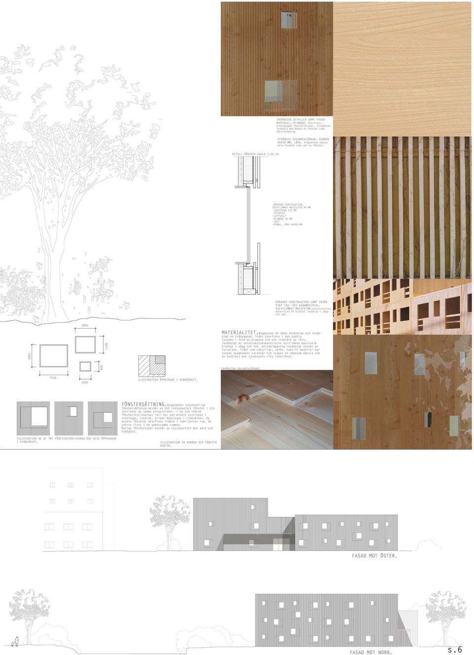 DETALJ FÖNSTER SKALA 1:10 /A0 -BÄRANDE KONSTRUKTION, SKIKTLIMMAT MASSIVTRÄ 94 MM -ISOLERING 170 MM -TÄTSKIKT -LUFTSPALT -PLYWOOD 30 MM -LÄKT -RIBBA, LÄRK 40X40 MM BÄRANDE KONSTRUKTION SAMT INVÄN-