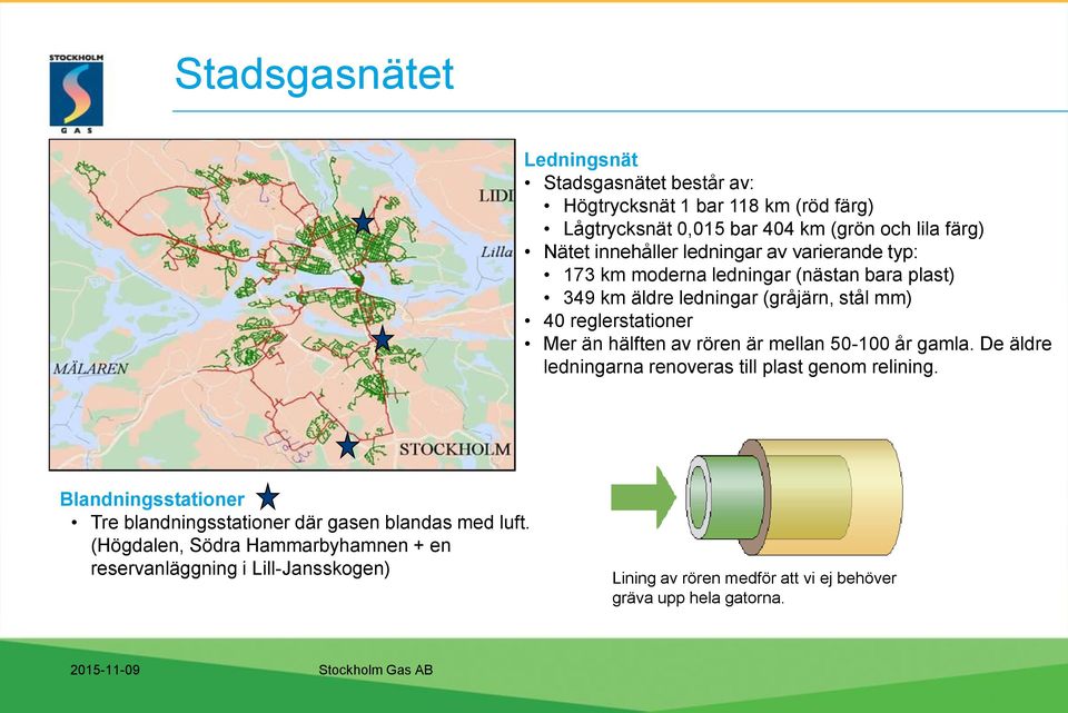 hälften av rören är mellan 50-100 år gamla. De äldre ledningarna renoveras till plast genom relining.