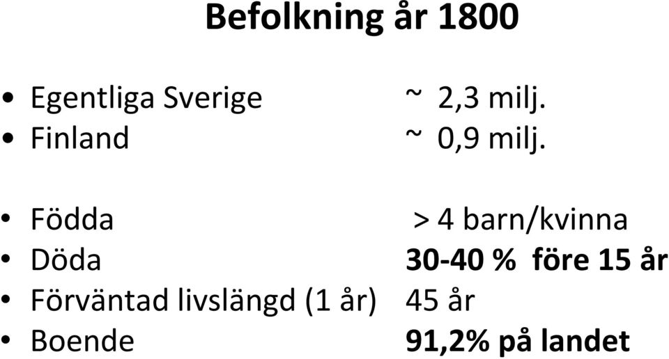 Födda > 4 barn/kvinna Döda 30-40 % före 15