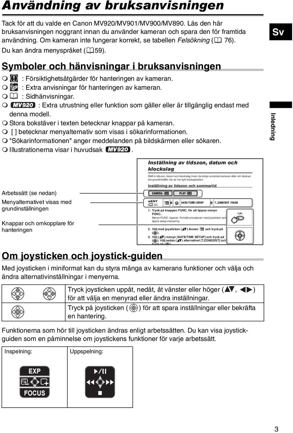 : Extra anvisningar för hanteringen av kameran. : Sidhänvisningar. : Extra utrustning eller funktion som gäller eller är tillgänglig endast med denna modell.