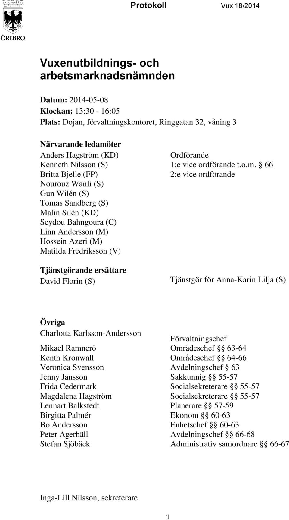 (KD) Ordförande Kenneth Nilsson (S) 1:e vice ordförande t.o.m.