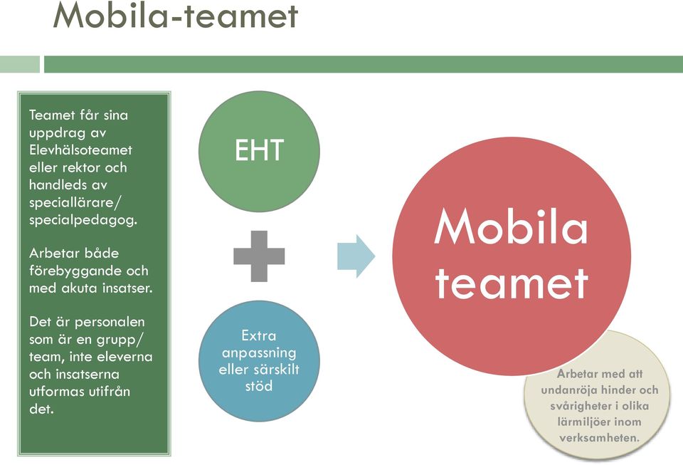 Det är personalen som är en grupp/ team, inte eleverna och insatserna utformas utifrån det.
