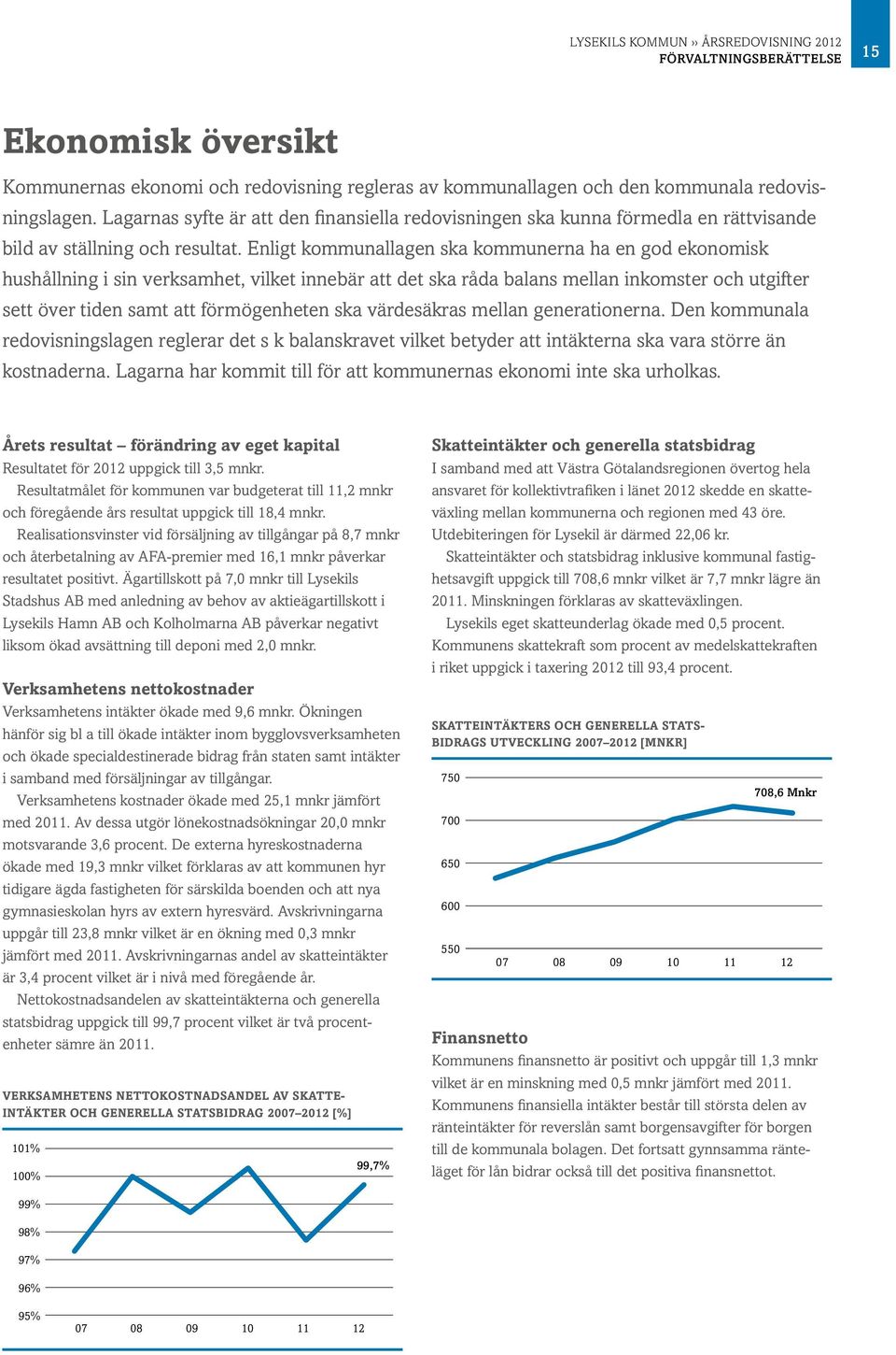 Enligt kommunallagen ska kommunerna ha en god ekonomisk hushållning i sin verksamhet, vilket innebär att det ska råda balans mellan inkomster och utgifter sett över tiden samt att förmögenheten ska