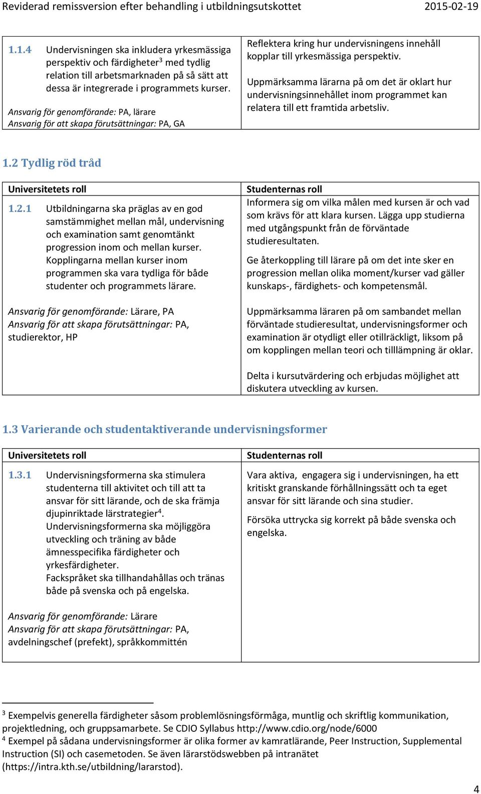 Uppmärksamma lärarna på om det är oklart hur undervisningsinnehållet inom programmet kan relatera till ett framtida arbetsliv. 1.2 