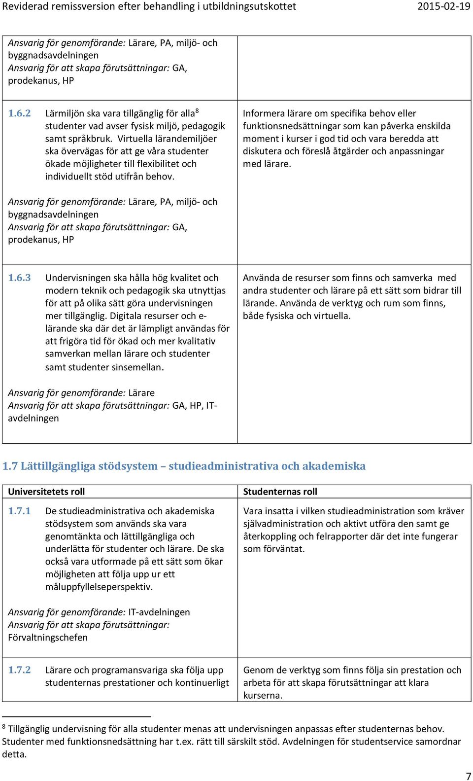 Virtuella lärandemiljöer ska övervägas för att ge våra studenter ökade möjligheter till flexibilitet och individuellt stöd utifrån behov.