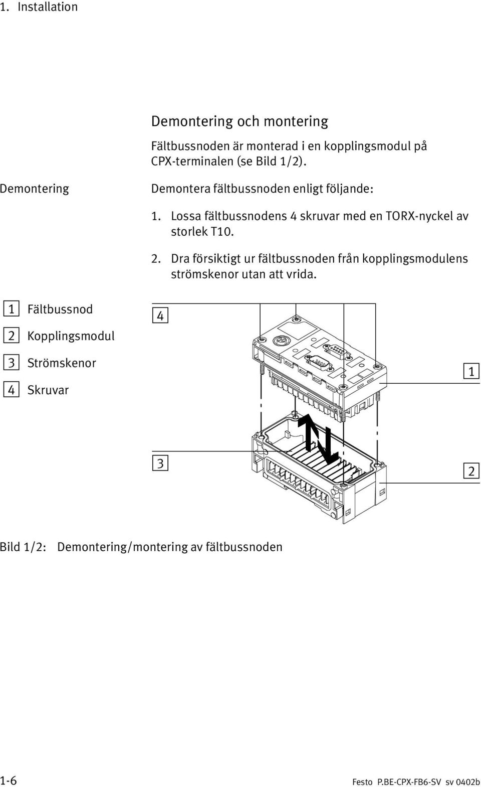 Lossa fältbussnodens 4 skruvar med en TORX nyckel av storlek T10. 2.