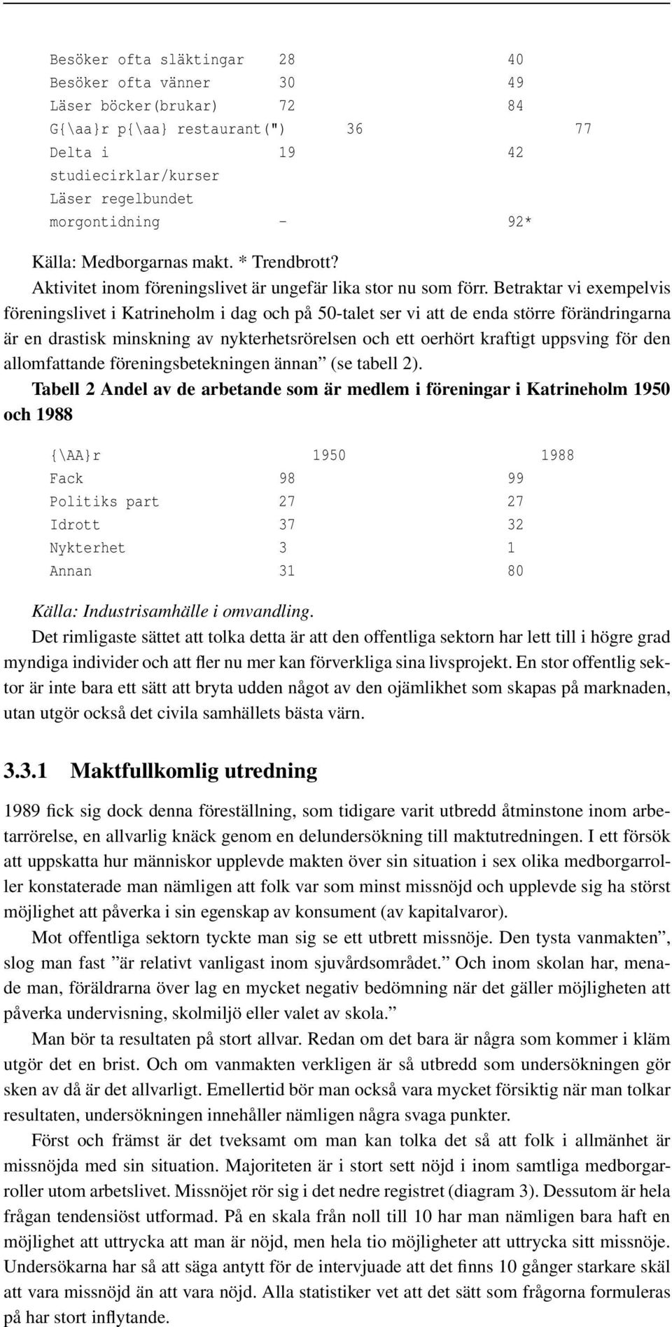 Betraktar vi exempelvis föreningslivet i Katrineholm i dag och på 50-talet ser vi att de enda större förändringarna är en drastisk minskning av nykterhetsrörelsen och ett oerhört kraftigt uppsving