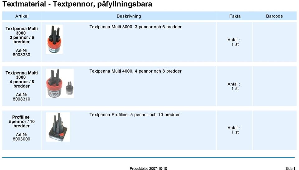 3 pennor och 6 bredder 1 st Textpenna Multi 3000 4 pennor / 8 bredder 8008319 Textpenna