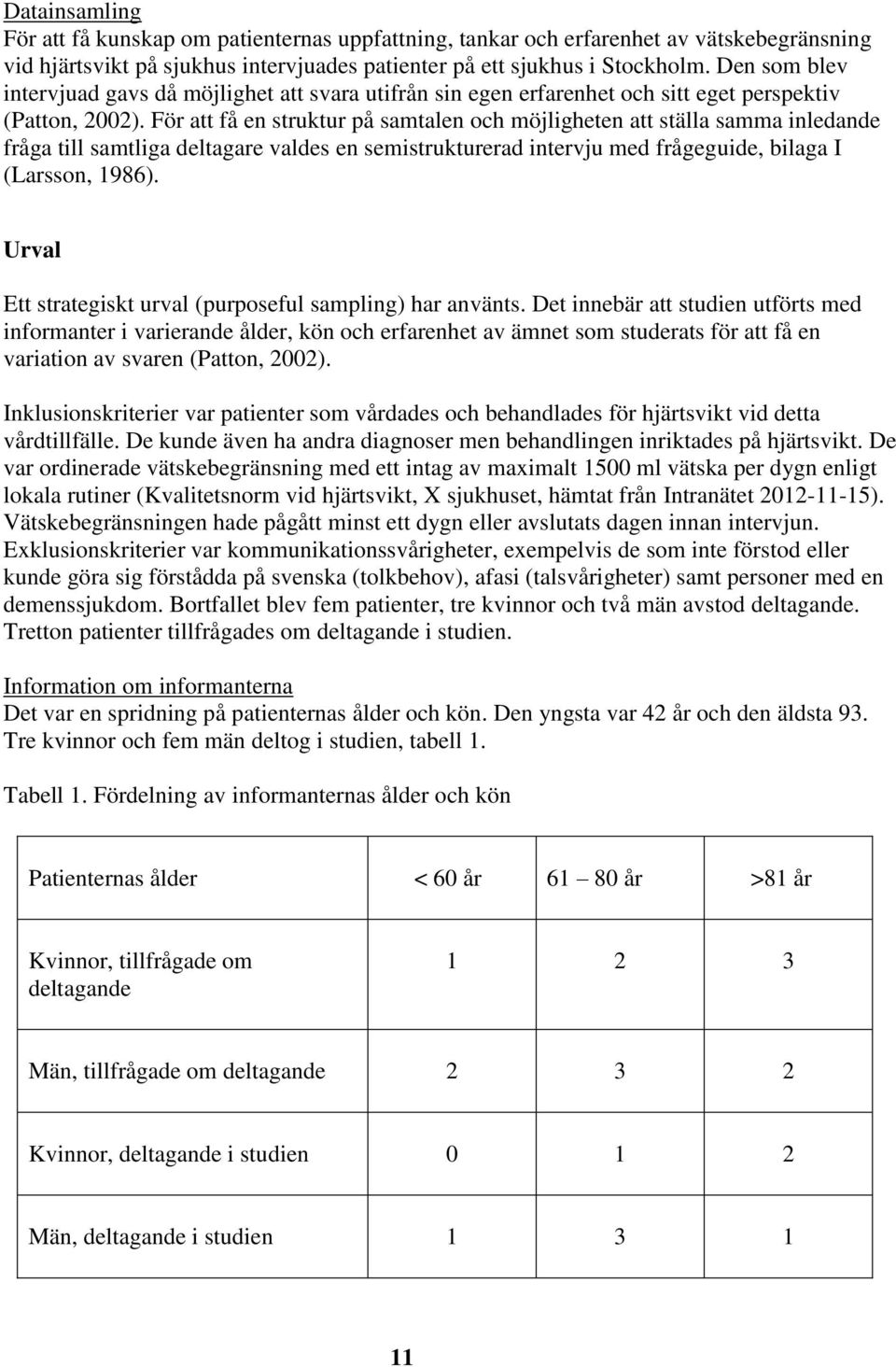 För att få en struktur på samtalen och möjligheten att ställa samma inledande fråga till samtliga deltagare valdes en semistrukturerad intervju med frågeguide, bilaga I (Larsson, 1986).