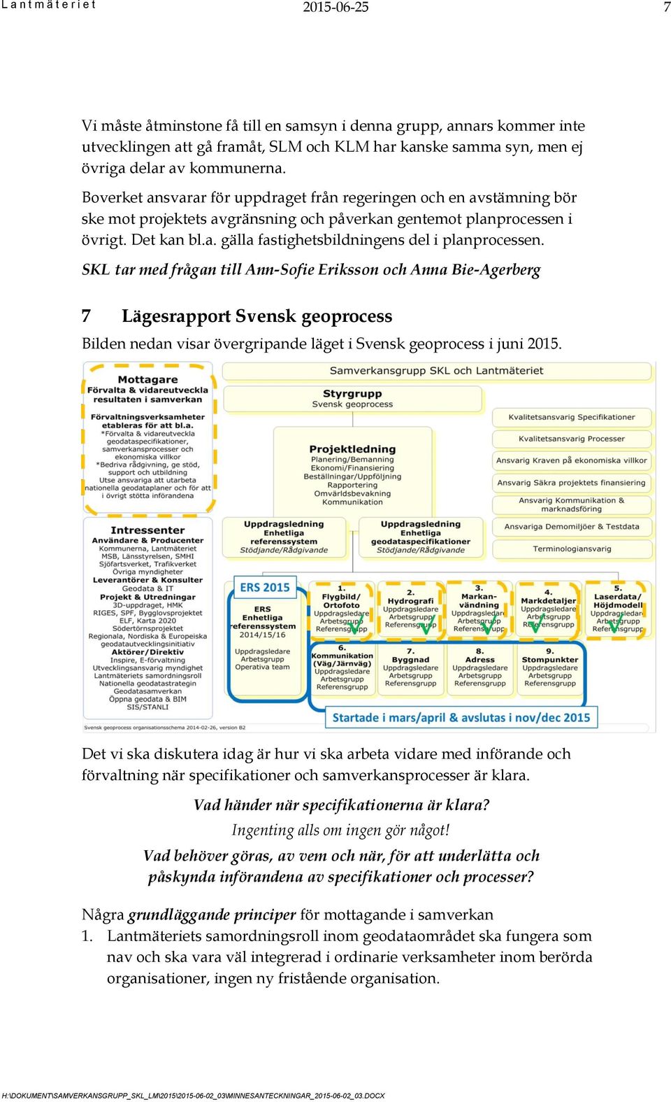 SKL tar med frågan till Ann-Sofie Eriksson och Anna Bie-Agerberg 7 Lägesrapport Svensk geoprocess Bilden nedan visar övergripande läget i Svensk geoprocess i juni 2015.