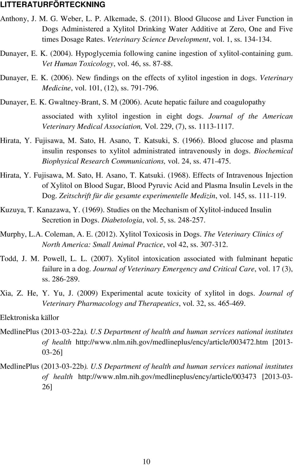 (2004). Hypoglycemia following canine ingestion of xylitol-containing gum. Vet Human Toxicology, vol. 46, ss. 87-88. Dunayer, E. K. (2006). New findings on the effects of xylitol ingestion in dogs.