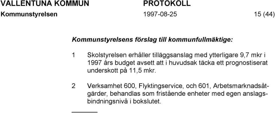 huvudsak täcka ett prognostiserat underskott på 11,5 mkr.