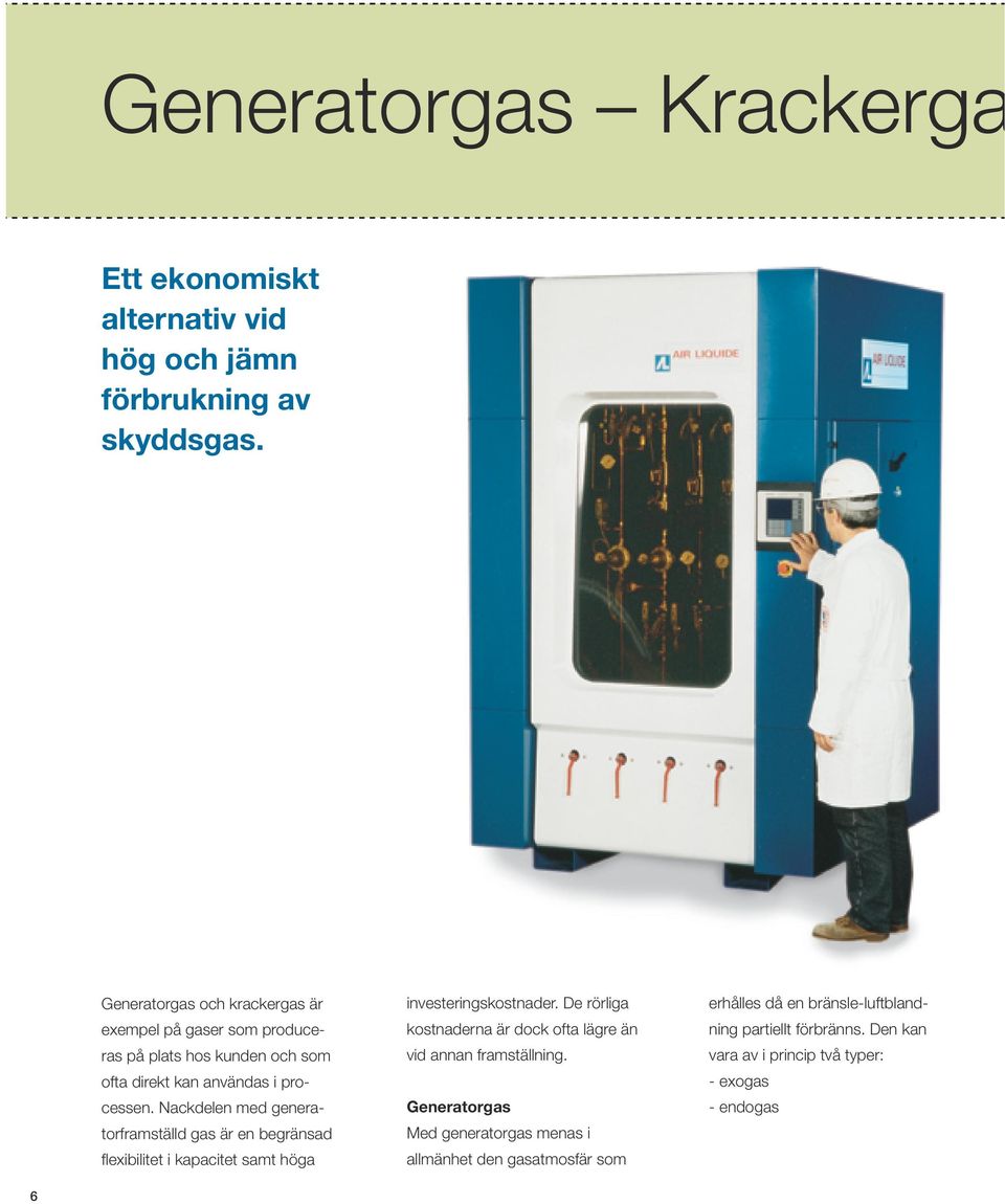 Nackdelen med generatorframställd gas är en begränsad fl exibilitet i kapacitet samt höga investeringskostnader.