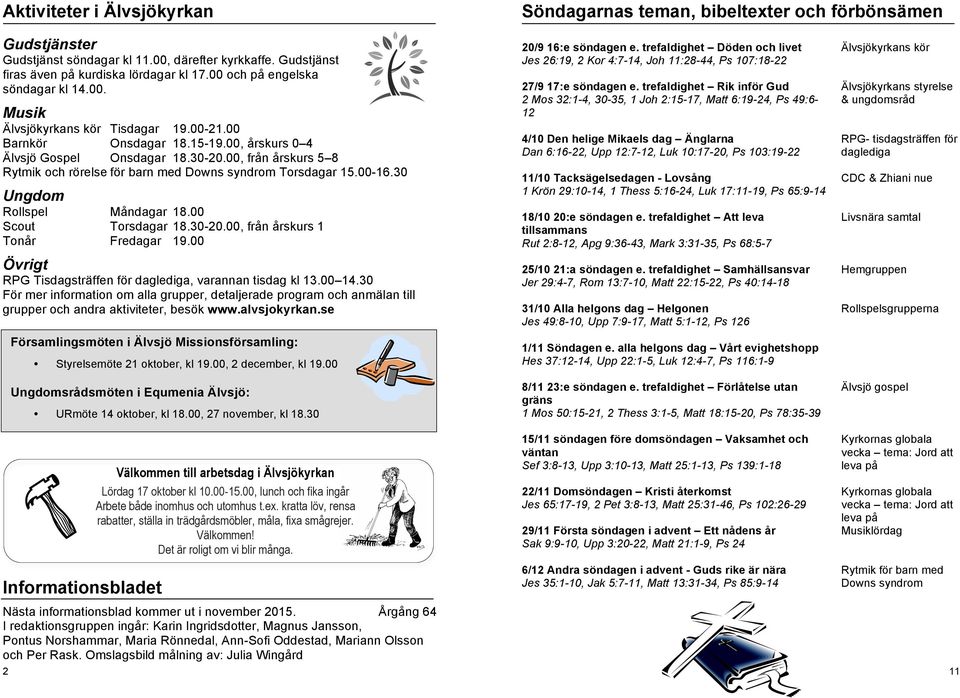 00, från årskurs 5 8 Rytmik och rörelse för barn med Downs syndrom Torsdagar 15.00-16.30 Ungdom Rollspel Måndagar 18.00 Scout Torsdagar 18.30-20.00, från årskurs 1 Tonår Fredagar 19.