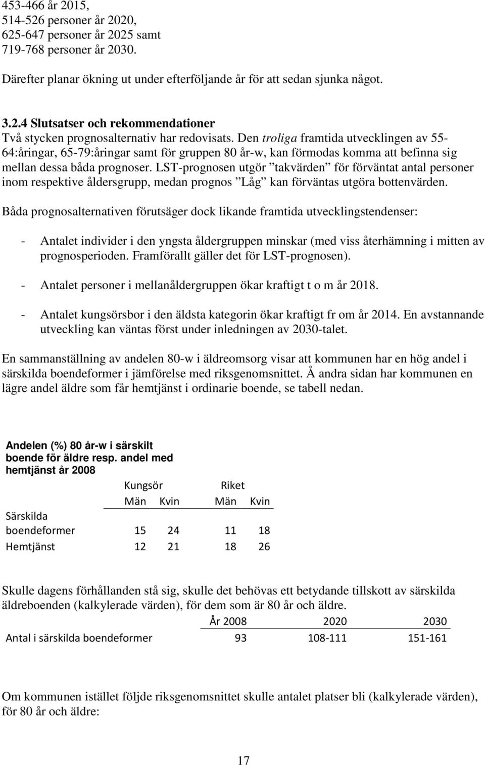 LST-prognosen utgör takvärden för förväntat antal personer inom respektive åldersgrupp, medan prognos Låg kan förväntas utgöra bottenvärden.