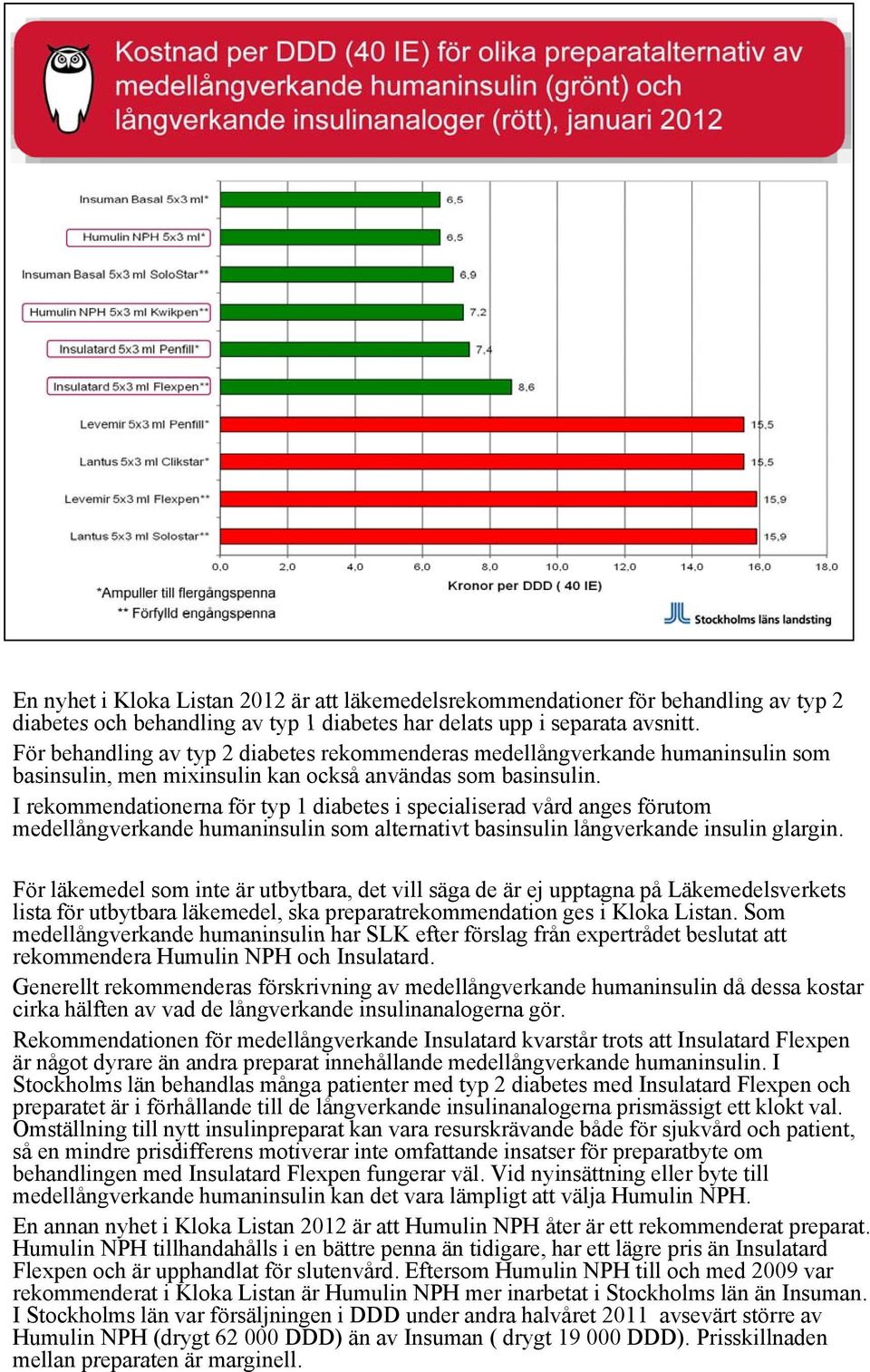 I rekommendationerna för typ 1 diabetes i specialiserad vård anges förutom medellångverkande humaninsulin som alternativt basinsulin långverkande insulin glargin.