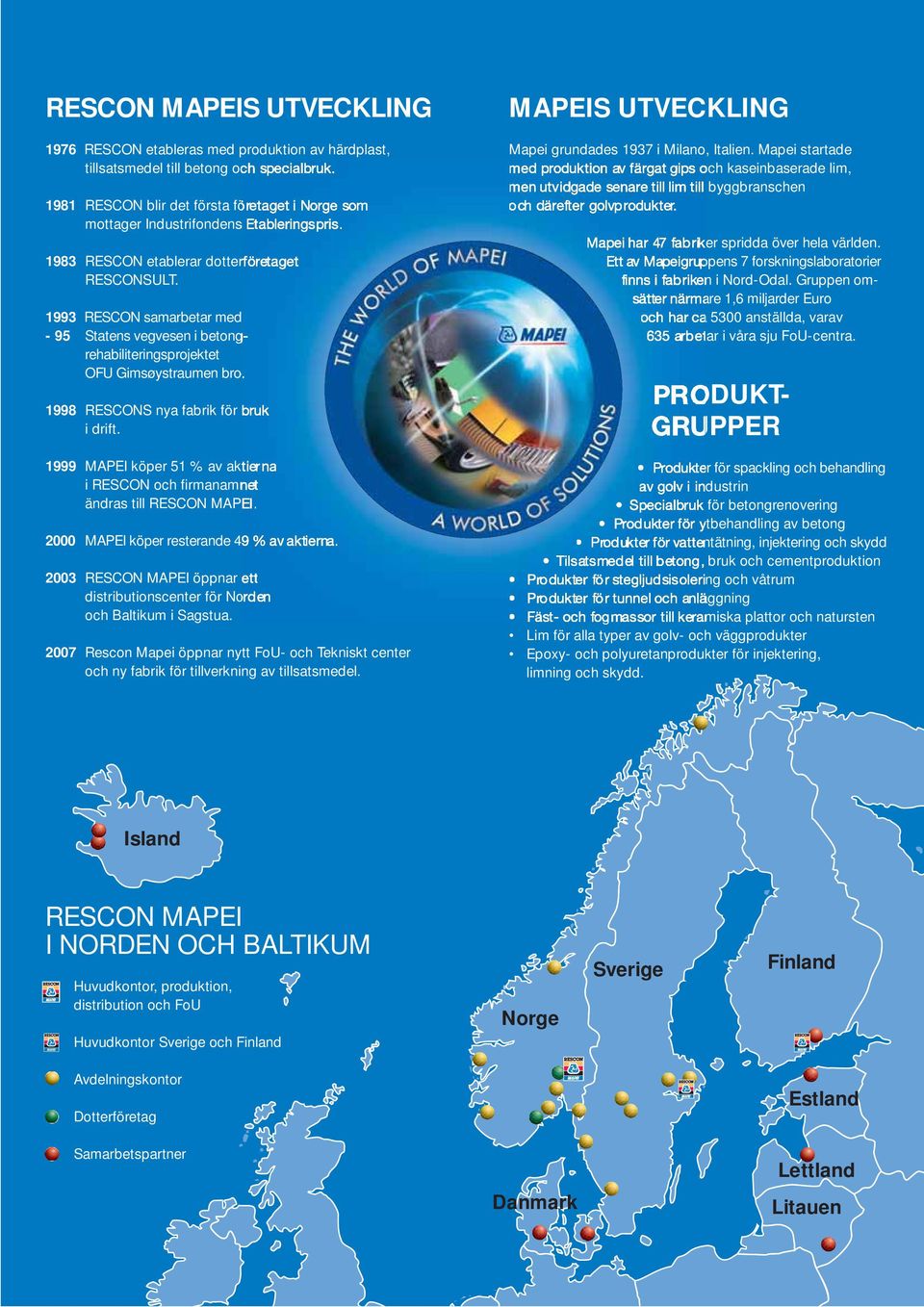 1993 RESCON samarbetar med - 95 Statens vegvesen i betongrehabiliteringsprojektet OFU Gimsøystraumen bro. 1998 RESCONS nya fabrik för bruk i drift.