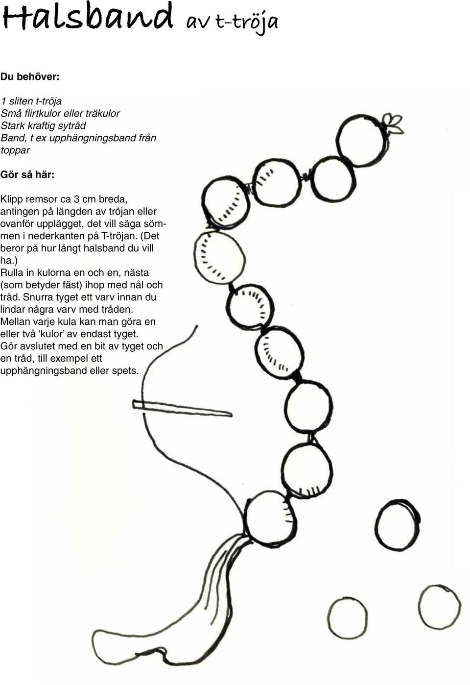 (Det beror på hur långt halsband du vill ha.) Rulla in kulorna en och en, nästa (som betyder fäst) ihop med nål och tråd.