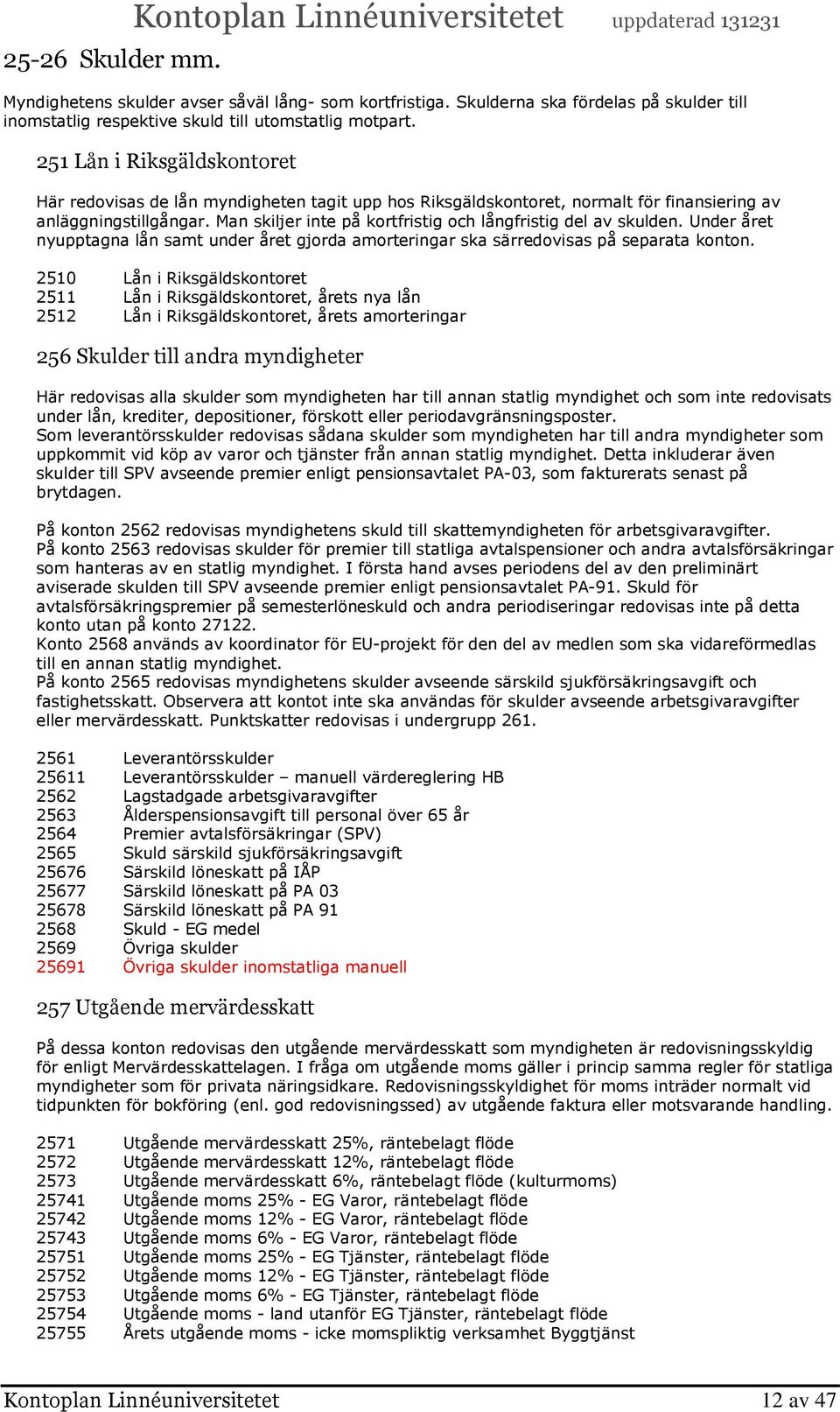 251 Lån i Riksgäldskontoret Här redovisas de lån myndigheten tagit upp hos Riksgäldskontoret, normalt för finansiering av anläggningstillgångar.